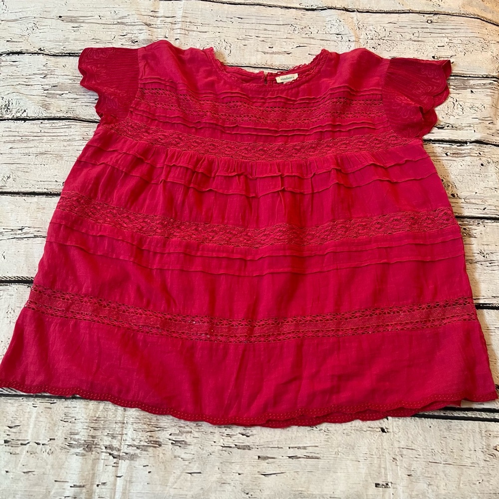 Sundance Aria Lace Short Sleeve Blouse Size L